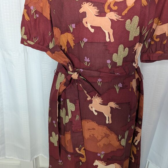 Princess Highway Horse Motif Dress, Linen/Cotton Blend, Size 12 - Picture 6 of 9